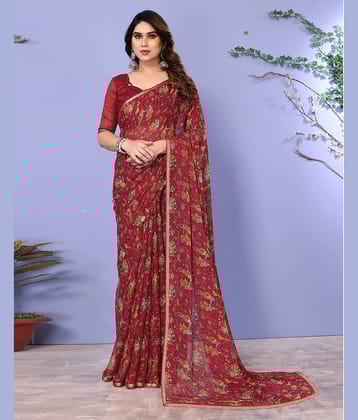 Samah Chiffon Printed Saree With Unstitched Blouse Piece ( Charcoal )