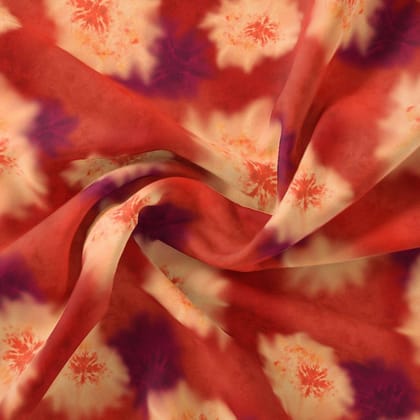 Spotted Orange And Purple Flower Digital Printed Fabric - Organza-Polyester / Organza / 110 CM | 43 Inch