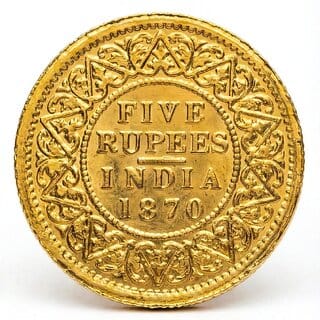 5 Rupees 1870 Victoria, British India Gold-plated Fantasy Coin Silver Collection