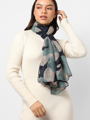 Printed Green & Navy Blue Scarf-Stoles