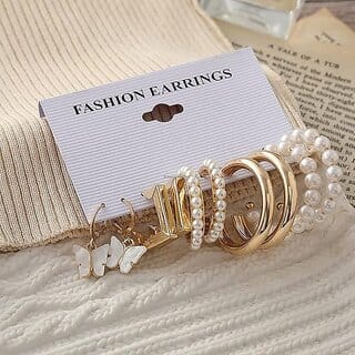 Jewellery For Women Gold Plated Gold-Toned Contemporary Hoop Earrings Set of 9