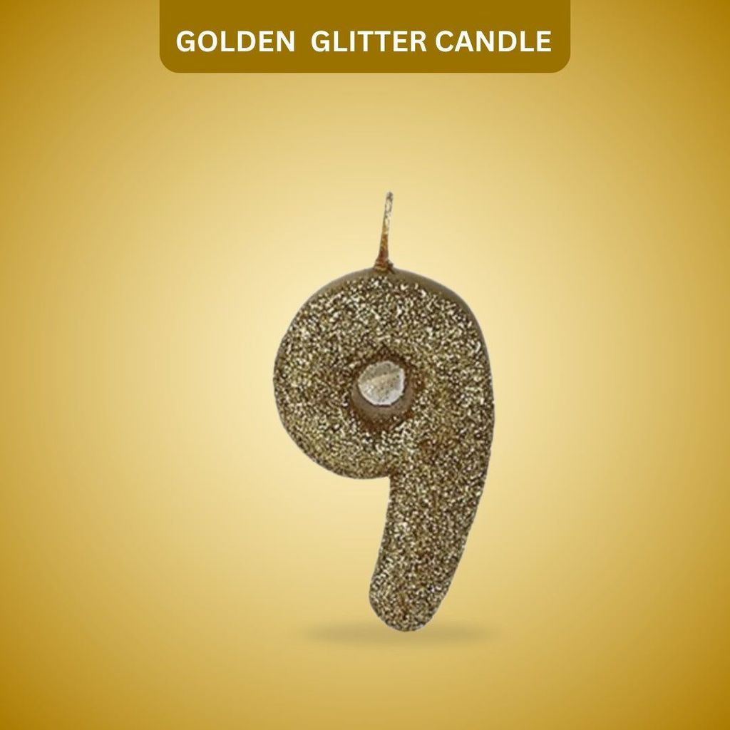 Number 9 Golden Glitter Candle - 1PC - Party and Festive Needs | Buy online on ZillyBuy