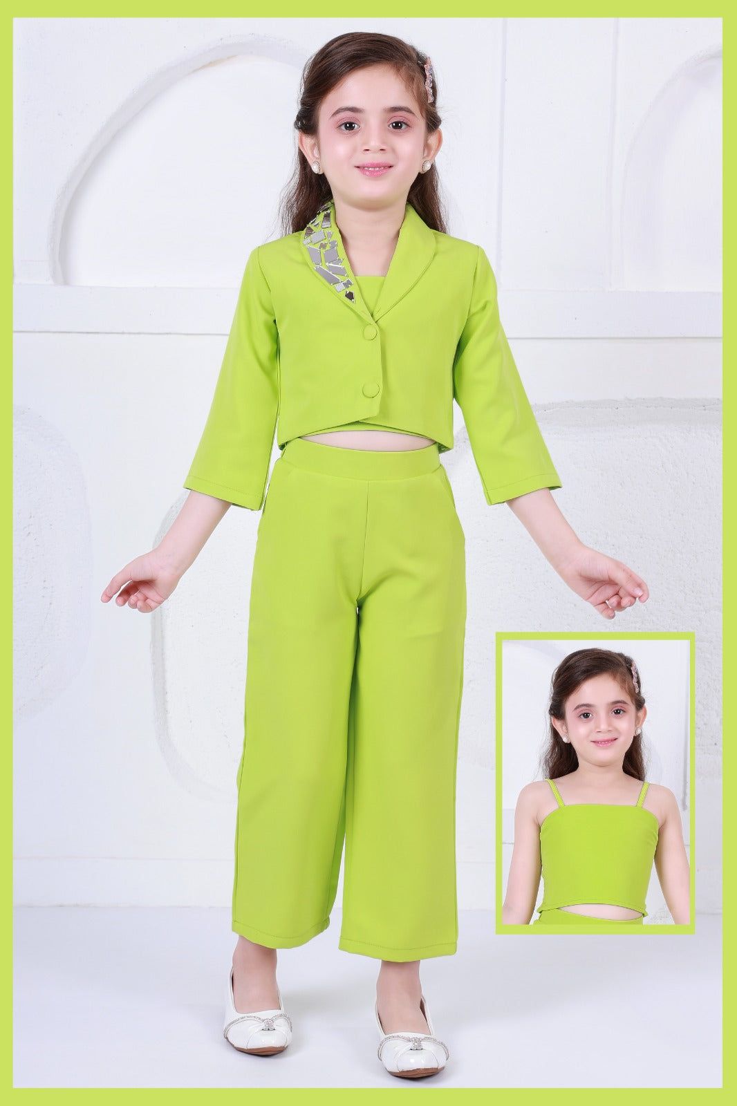 Girls Mirror Work 3 Piece Co-Ord Set [GCS-9693] (2-10Years)-2-3Y (Size - 20) / Imported