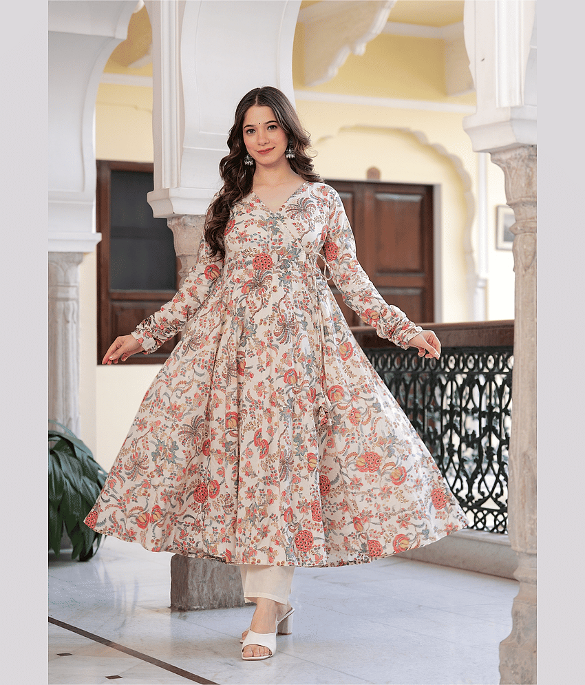 Sitaram Designer Cotton Printed Kurti With Pants Women's Stitched Salwar Suit - Orange ( Pack of 1 )