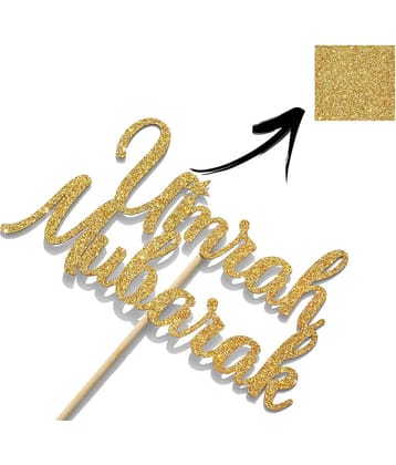 Zyozi ® Umrah Mubarak Cake Topper, Ramadan Mubarak, Eid Mubarak Hajj Mubarak Cake Decor Islamic Muslim Religion Party Decorations Gold Glitter - Muslim Islam Hajj Party Decor