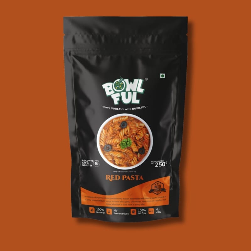 Bowlful Red Pasta - 75g Net, Spicy Italian Arrabbiata Pasta