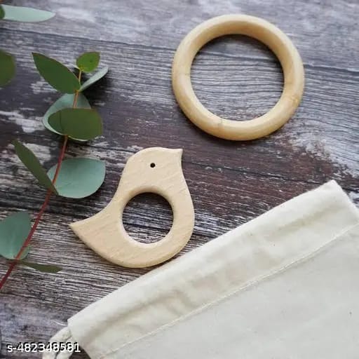 Bird and Ring Shape Neem Wood Teether  Natural and Safe Baby Teething Toy (Ring Size 3 Inch)