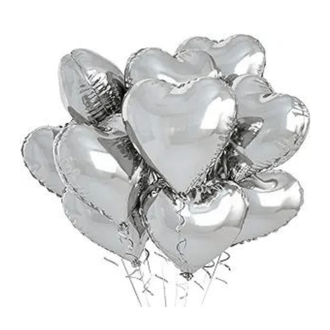Silver Heart Shape Foil Balloon Combo Pack - Helium Quality -18 inches -  4PC