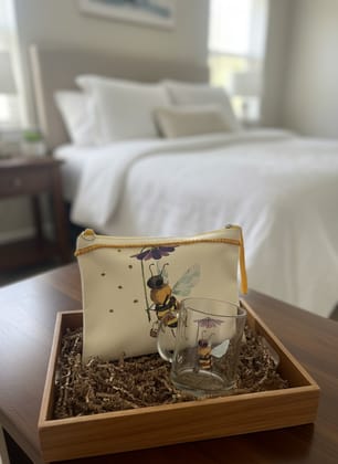 Ivvory Artisan Honey Bee Gift Set (2 Pieces) | Glass Coffee Mug & Hand Embroidered Utility Pouch (25x18cm) | Nature Themed Combo