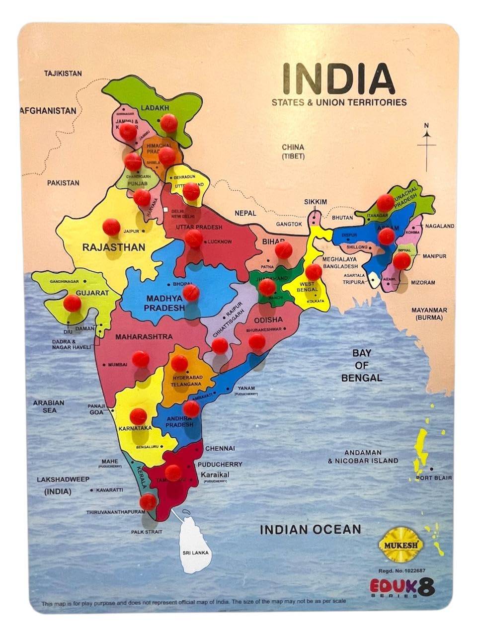 MUKESH Wooden India Map Puzzle for Kids with States and Capitals 23 Pieces Educational Puzzle