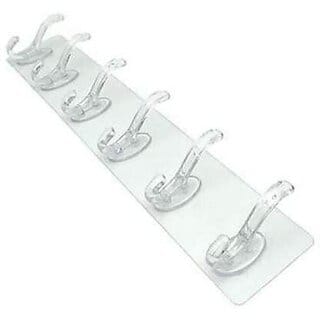 (Pack of 1) Parspar Plastic Adhesive Sticker Hooks | Self-Adhesive 6-Hook Wall Holder for Kitchen, Bathroom & Home Organization