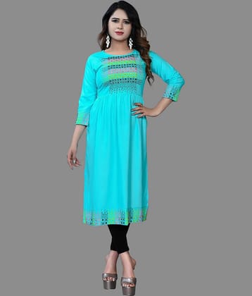 haya fashion - Turquoise Rayon Women's Straight Kurti ( Pack of 1 )