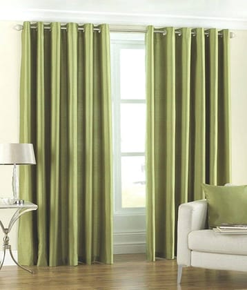 Homefab India Plain Semi-Transparent Eyelet Long Door Curtain 9ft (Pack of 2) - Green