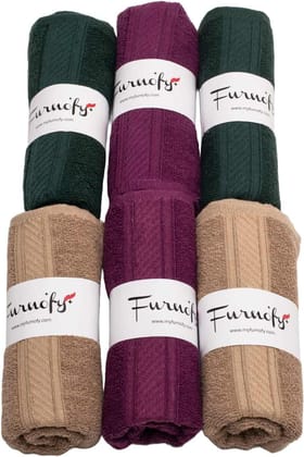 Furnofy Cotton 450 GSM Hand Towel Set Magenta, Olive Green, Beige (Pack Of 6)
