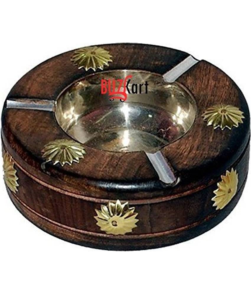 BuzyKart Wooden Premium Quality Antique Hand carved Round Ashtray