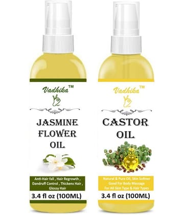 Vadhika 100% Pure & JASMINE FLOWER & CASTOR OIL 200ML ml Pack of 2