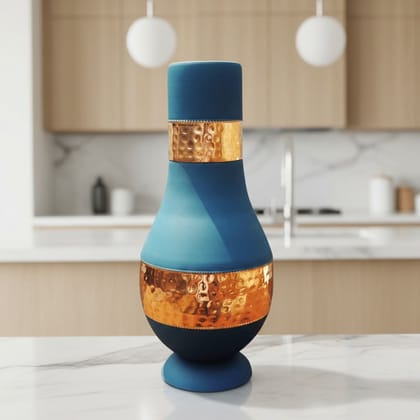 Copper Modern Surahi Silk Blue | Premium Home Decor, Height : 9 Inch (BCMAS190 D)