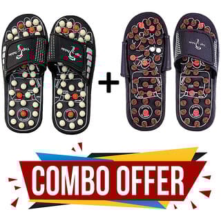 Acupressure Yoga Paduka Power Foot Mat Full Body Relaxer Natural Leg Foot Massager Slippers Massager Combo (Black) (Pack of-2)