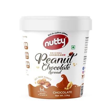 Nutty Peanut Chocolate Spread 2.5kg | 100% Non-GMO | High Protein, Tasty & Healthy Nut Butter Spread | Chocolate Bliss | Vegan, Cholesterol & Gluten Free | 2.5kg Jar
