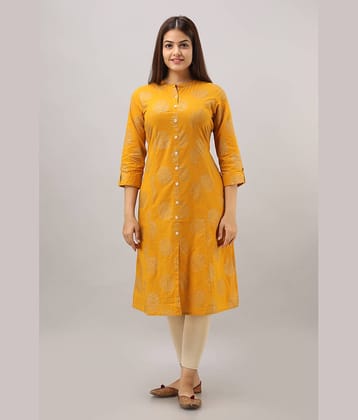 JAIPURETHNICWEAVES - Yellow Rayon Women's Straight Kurti ( Pack of 1 )