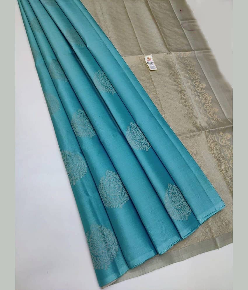 fab woven Art Silk Woven Kanjeevaram Sarees With Unstitched Blouse Piece ( Turquoise )