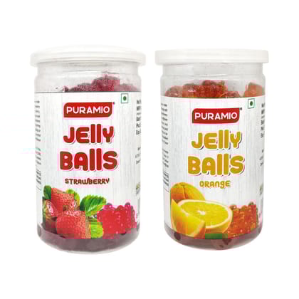 Puramio Combo Pack of Jelly Balls - Strawberry & Orange, 300 gm Each - Pack of 2