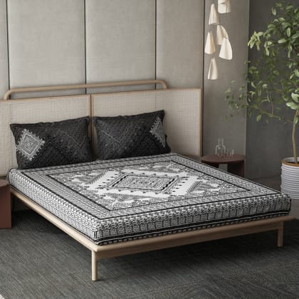 DDECOR - Africana Collection 100% Cotton Ethnic Pattern 136TC Super King |274 CM X 274 CM| Black And White