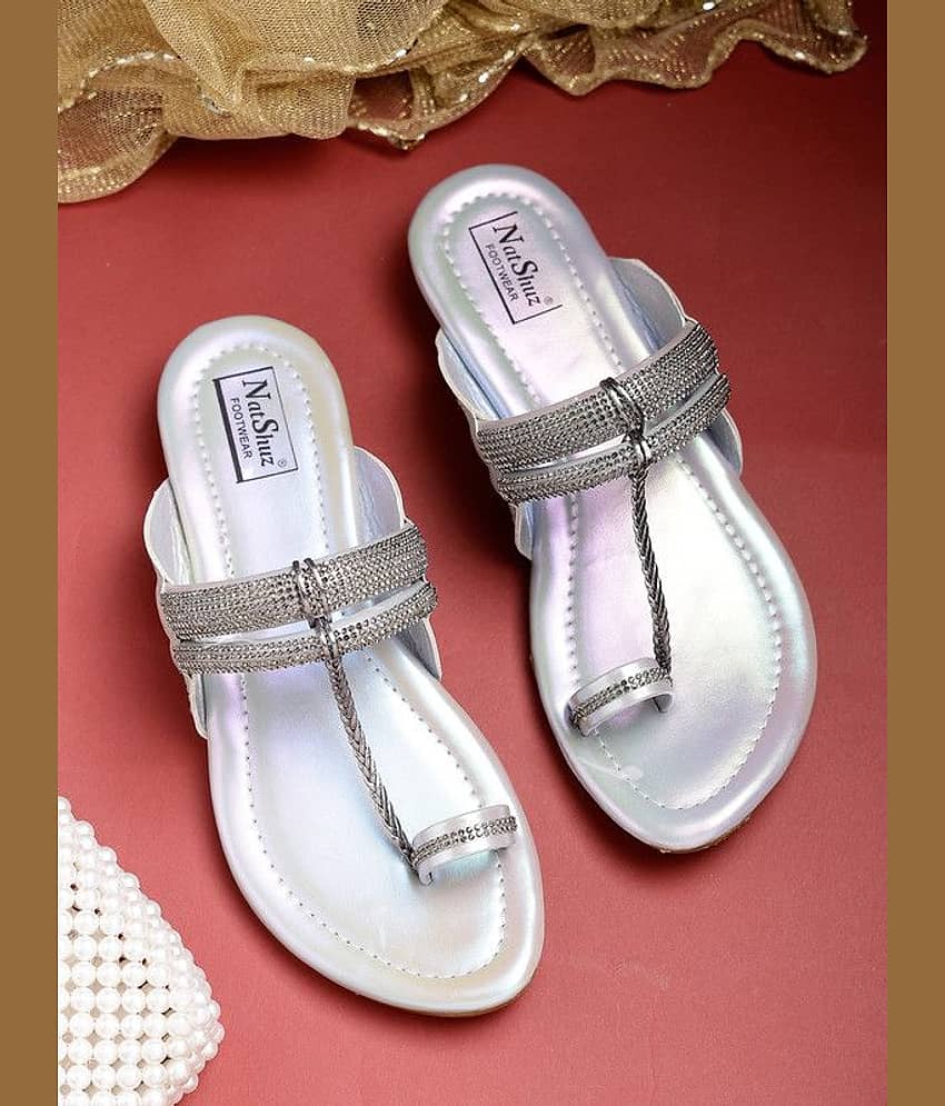 NATSHUZ Silver Women's Flats