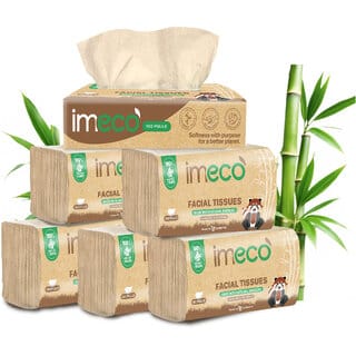 (100 Pulls x 6 Pack) IMECO Bamboo Facial Tissue Papers - 2-Ply,  Soft & Biodegradable