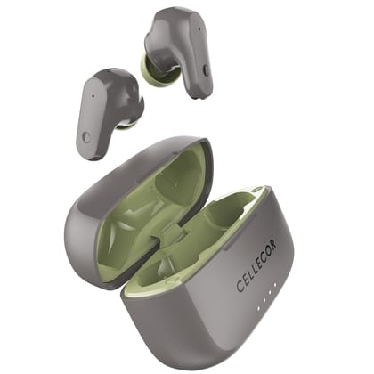 Cellecor BroPods C109 QUAD TWS, 60H Playtime,Quad Mic ENC,5.3v BT,50ms Low Latency Gaming Bluetooth-Grey Olive Green