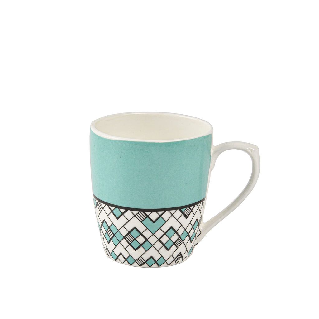 Femora Seamless Square Pattern Fine Bone China Tea Mugs, Ceramic Tea Cups, Coffee Mugs (160 ml) - 6 Pcs Set