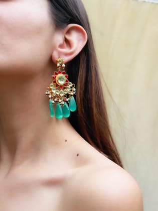 Hania Multicolored Kundan Chandbali Earrings-Pink