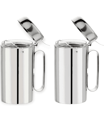 Visaxmi Oil Dispenser Steel Silver Oil Container ( Set of 2 )