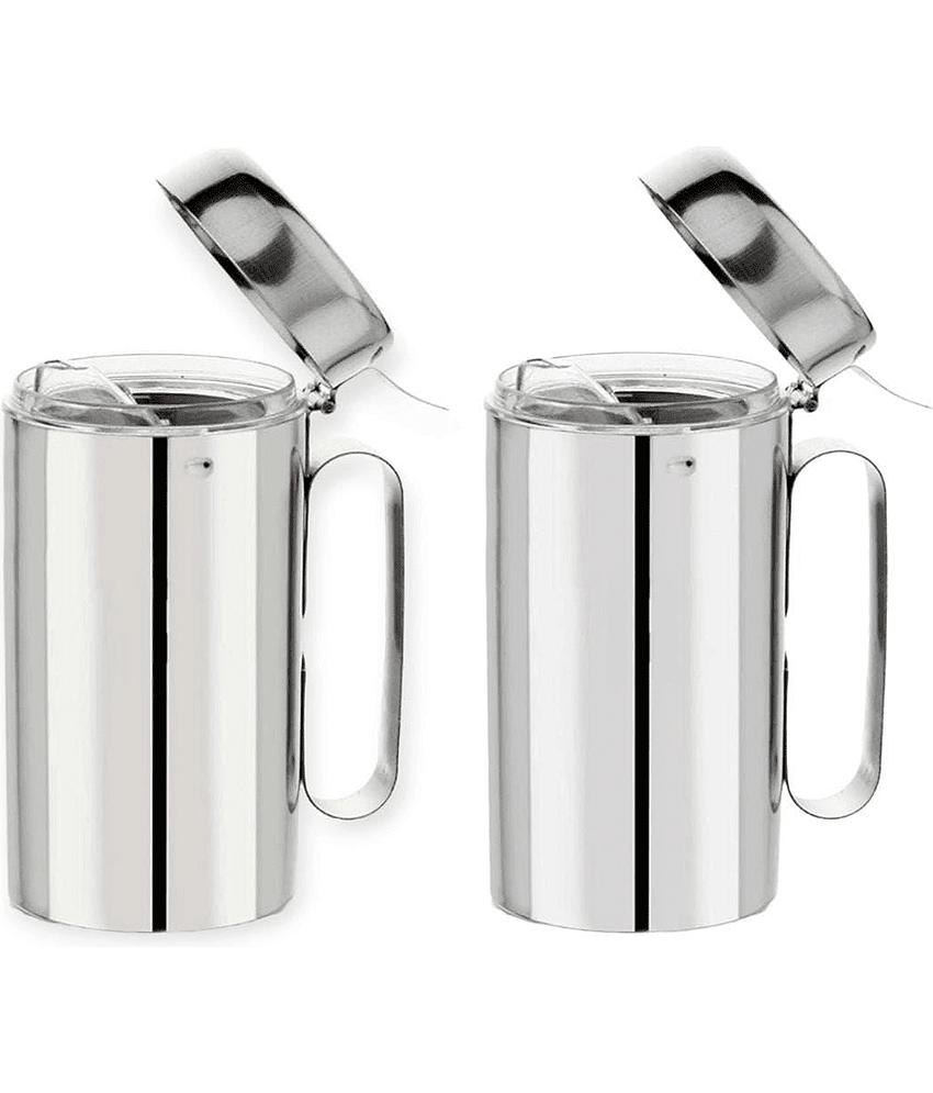 Visaxmi Oil Dispenser Steel Silver Oil Container ( Set of 2 )