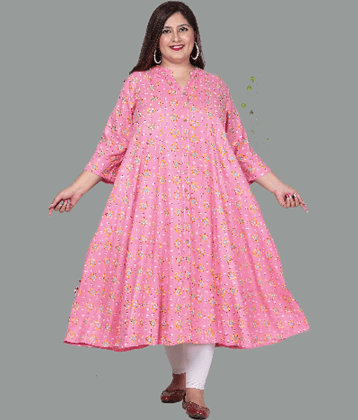 Swasti Cotton Blend Printed Shirt Style Women's Kurti - Pink ( Pack of 1 )
