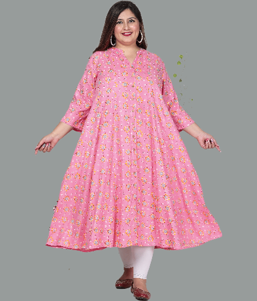 Swasti Cotton Blend Printed Shirt Style Women's Kurti - Pink ( Pack of 1 )