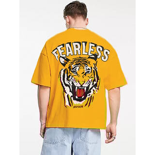 Leotude Men Mustard Printed Cotton Blend T-Shirt