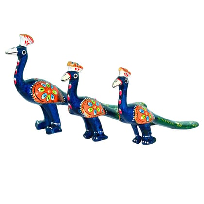 DreamKraft Handcrafted Metal Print Set of 3 Showpiece Peacock for Decoration and Gift Purpose