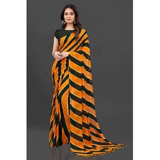 Orange Colour Stripped Pure Georgette Printed Saree With Blouse Piece