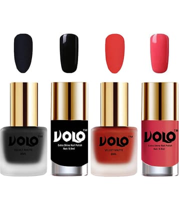 VOLO Extra Shine AND Dull Velvet Matte Nail Polish Black,Coral,Black, Pink Matte Pack of 4 36 mL