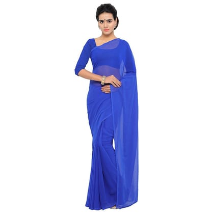 Generic Women's Georgette Plain Saree With Blouse (Royal Blue, 5-6  Mtr)