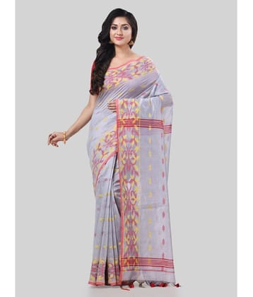 Desh Bidesh Cotton Silk Self Design Saree With Blouse Piece - Silver ( Pack of 1 ) - Silver