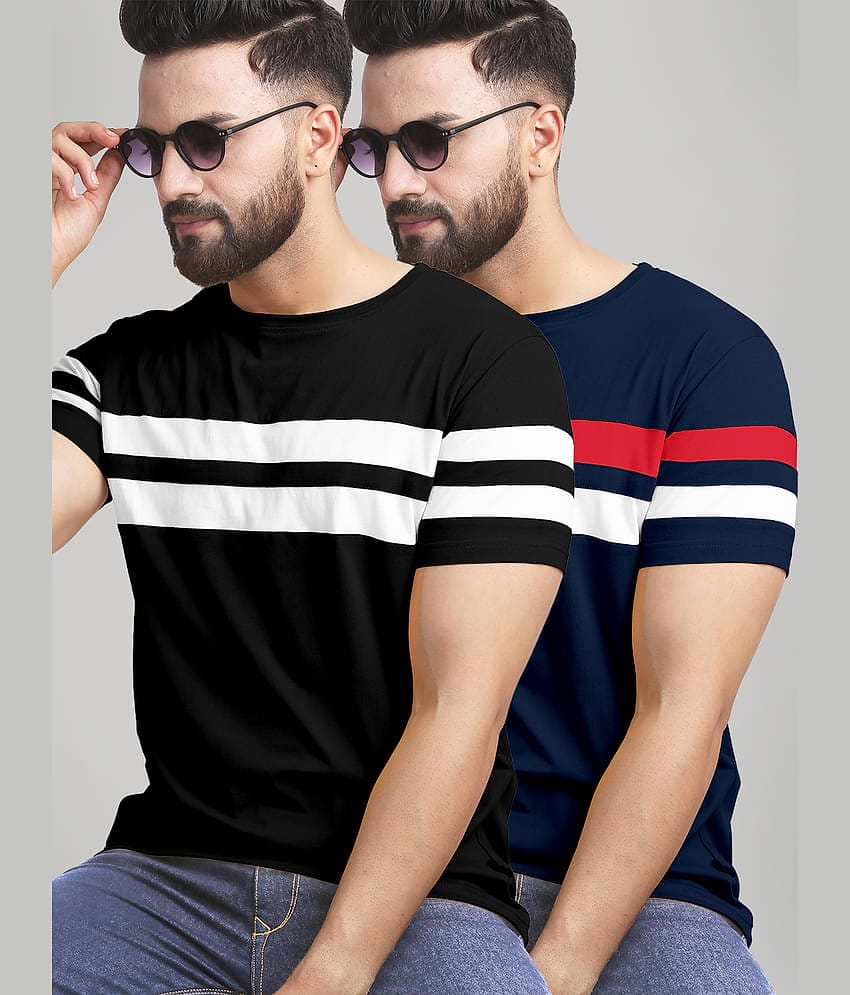 AUSK Pack of 2 Cotton Blend Regular Fit Men's T-Shirt ( Black )