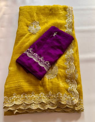 New Dark Mustard Crush Chiffon Embroidery n Sequence Work Partywear Fancy Designer Saree With Blouse