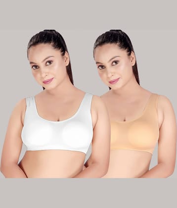HAYA Pack of 2 Polyester Non Padded Women's Cami bra ( Multicolor ) HAYA White and Skin Polyester Non Padded Women's Cami bra