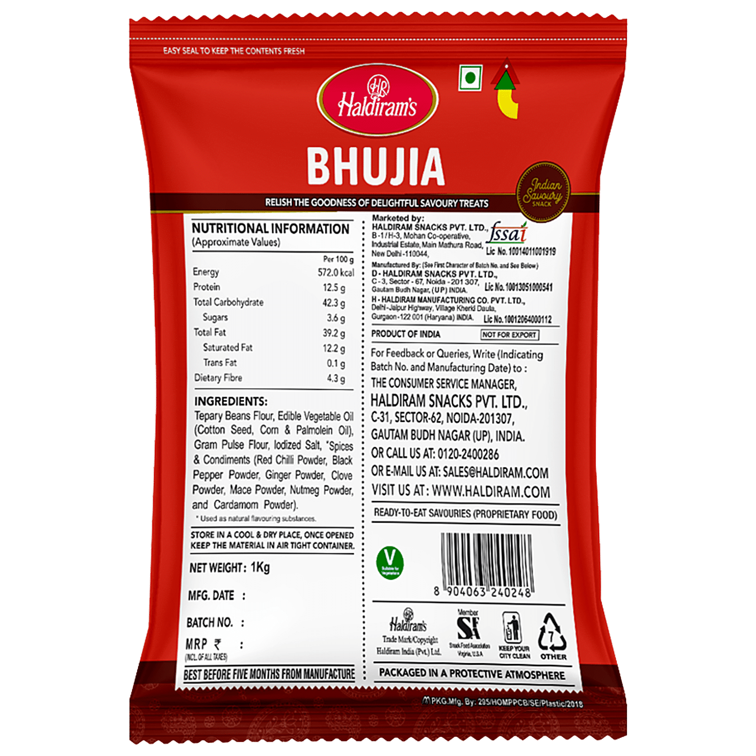 Haldirams Namkeen - Bhujia Del, 1 Kg Pouch