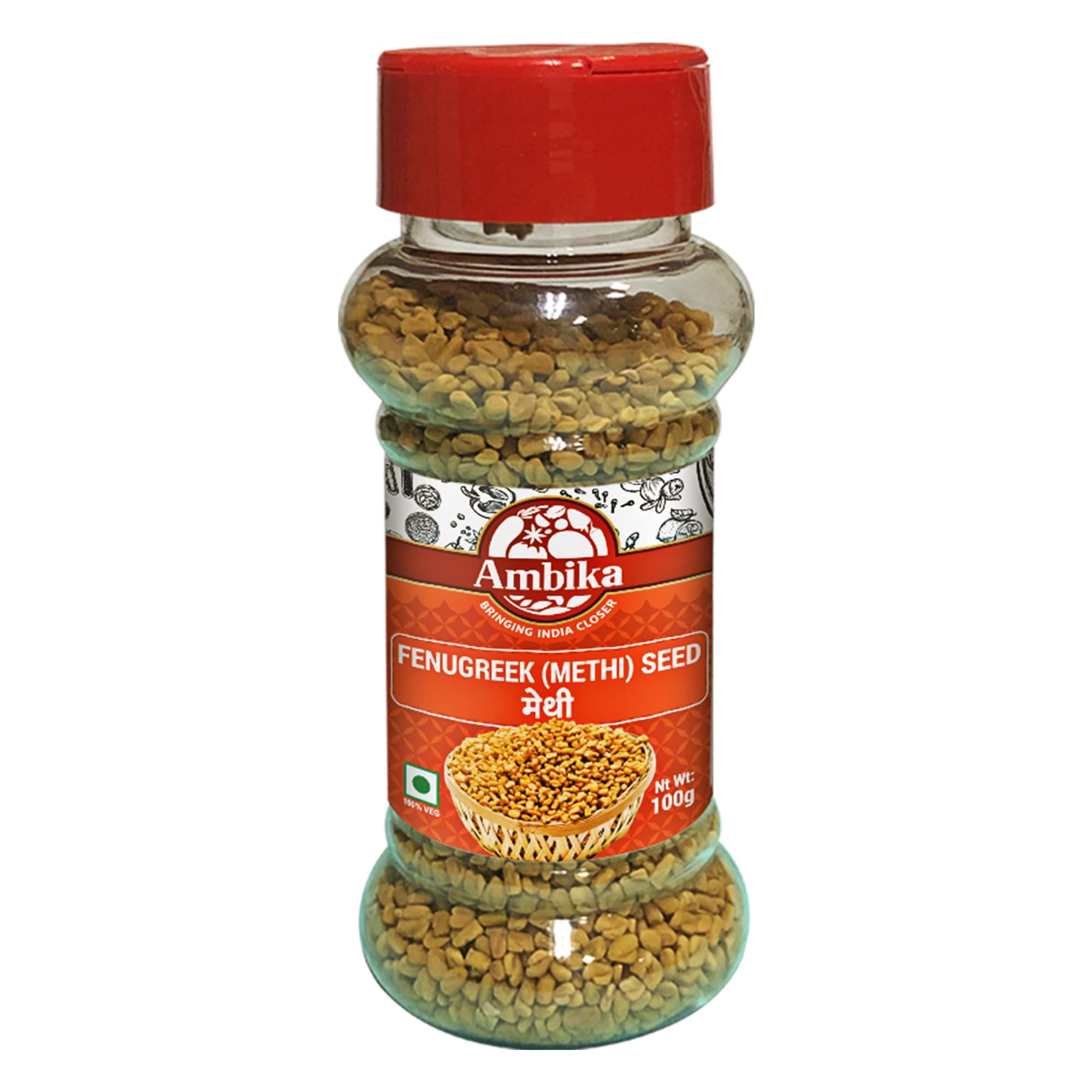 Ambika Fenugreek Whole (Methi) 100g| 100% Natural Whole Fenugreek Seeds, Premium Methi Dana Seed, With No Added Artificial Color, Flavor & Preservatives (Bottle)