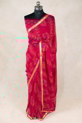 Printed Zari Border Georgette Saree - Elegant and Timeless