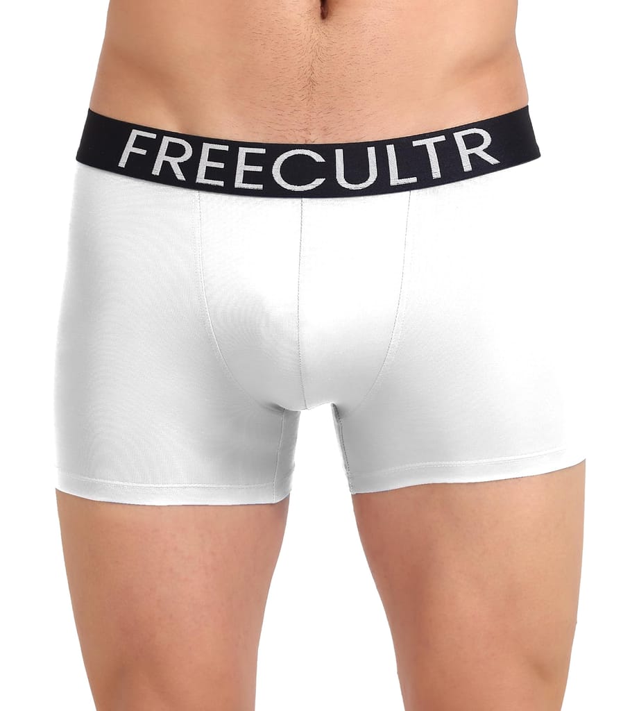 Freecultr Men's Underwear Organic Cotton (Ultrasoft Waistband) Premium Snug-Fit Trunk Pack of 1-White