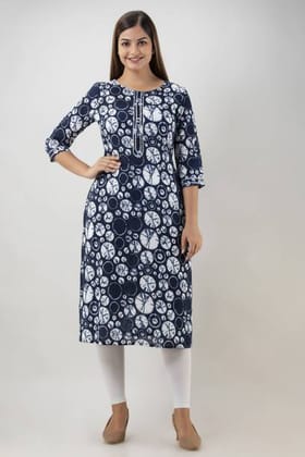 Women Printed Viscose Rayon Straight Kurta  (Blue)